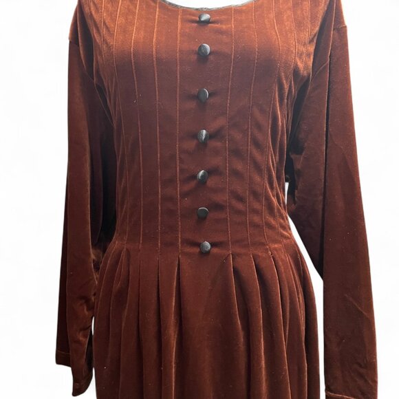 Vintage Erika II Brown Velvet Tie Waist Long Sleeve Maxi Dress Whimsigoth 2X - Picture 3 of 10